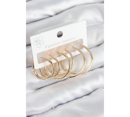 Pirinç Halka Model Gold Renk Kadın Set Küpe