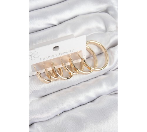 Pirinç Halka Model Gold Renk Kadın Set Küpe