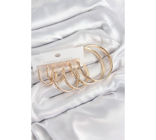 Pirinç Halka Model Gold Renk Kadın Set Küpe