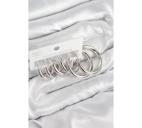 Pirinç Halka Model Gümüş Renk Kadın Set Küpe