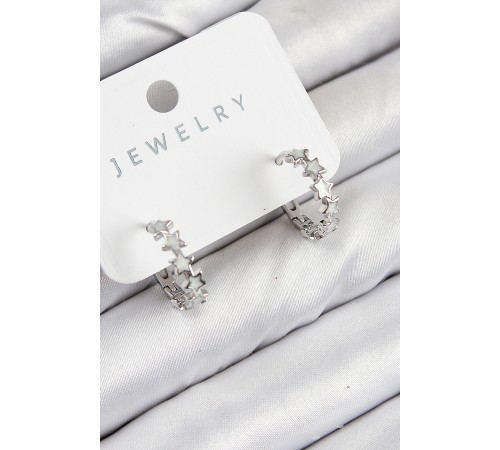 Pirinç Zirkon Taşlı Yıldız Model Gümüş Renk Kadın Küpe