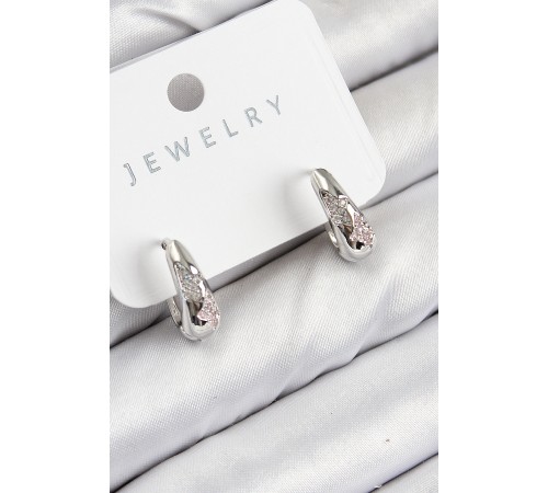 Pirinç Zirkon Taş Desenli Model Gümüş Renk Kadın Küpe