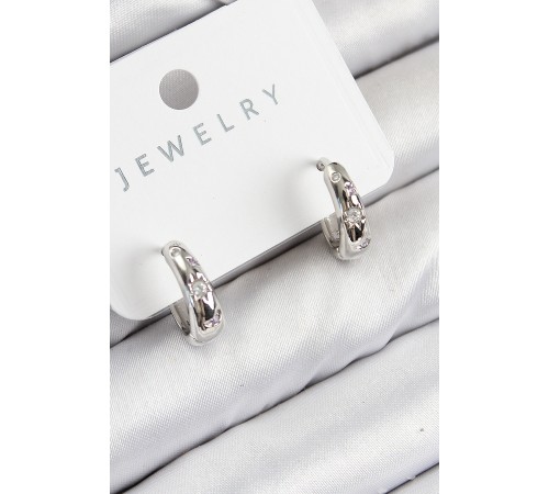 Pirinç Zirkon Taşlı Halka Model Gümüş Renk Kadın Küpe