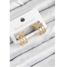 Pirinç Zirkon Taşlı İnci Detaylı Balık Kuyruğu Model Gold Renk Kadın Küpe