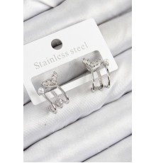 Pirinç Zirkon Taşlı İnci Detaylı Balık Kuyruğu Model Gümüş Renk Kadın Küpe