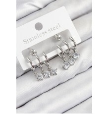 Pirinç Sallantılı Zirkon Taşlı Model Gümüş Renk Kadın Küpe