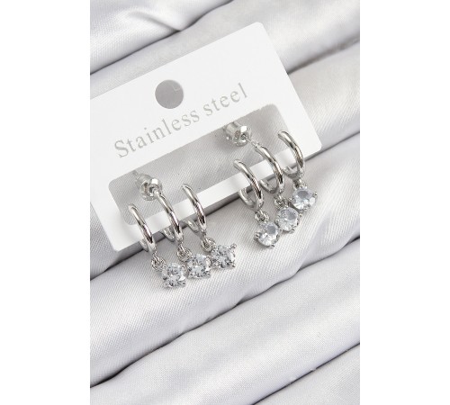 Pirinç Sallantılı Zirkon Taşlı Model Gümüş Renk Kadın Küpe