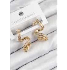 Pirinç Zirkon Taşlı Kıvrımlı Model Gold Renk Kadın Küpe