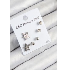 316L Çelik Zirkon Taşlı Deniz Yıldızı Model Gümüş Renk Kadın Set Küpe