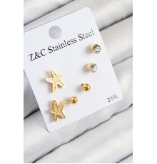 316L Çelik Zirkon Taşlı Deniz Yıldızı Model Gümüş Renk Kadın Set Küpe
