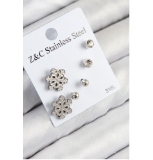 316L Çelik Zirkon Taşlı Kar Tanesi Model Gümüş Renk Kadın Set Küpe