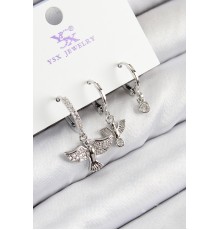 Pirinç Zirkon Taşlı 3'lü Kuş Model Gümüş Renk Kadın Küpe