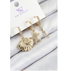 Pirinç Zirkon Taşlı 3'lü İstiridye Ve Yıldız Model Gold Renk Kadın Küpe