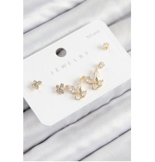 Pirinç Zirkon Taşlı Kelebek Model Gold Renk 925 Ayar Gümüş Çivi Kadın Küpe Set
