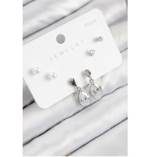 Pirinç Zirkon Taşlı Sallantılı Damla Model Gümüş Renk 925 Ayar Gümüş Çivi Kadın Küpe Set