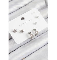 Pirinç Zirkon Taşlı Halka Model Gümüş Renk 925 Ayar Gümüş Çivi Kadın Küpe Set