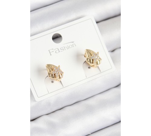 Pirinç Zirkon Taşlı Yıldız Model Gold Renk Çocuk Küpe