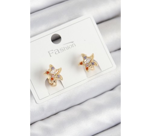 Pirinç Zirkon Taşlı Yıldız Model Gold Renk Çocuk Küpe