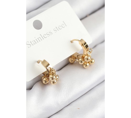 316L Çelik Boncuklu Halka Model Gold Renk Kadın Küpe