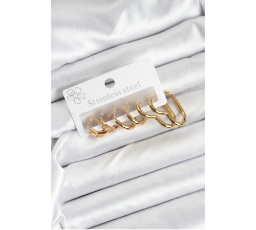 316L Çelik Gold Renk Kadın Küpe Seti