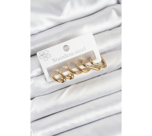 316L Çelik Gold Renk Kadın Küpe Seti