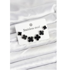 316L Çelik Gümüş Siyah Renk 3 Boy Yonca Küpe Seti