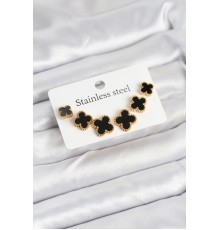 316L Çelik Gold Siyah Renk 3 Boy Yonca Küpe Seti