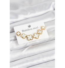 316L Çelik Gold Beyaz Renk 3 Boy Yonca Küpe Seti