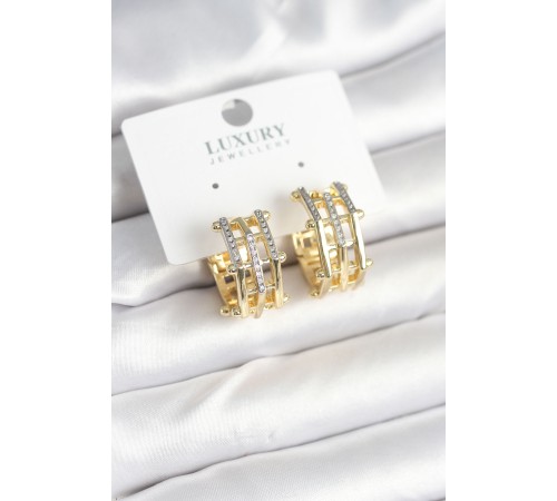 Pirinç Gold Renk Taşlı Halka Kadın Küpe