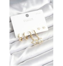 Pirinç Gold Renk Yıldız Model 925 Gümüş Çivili Kadın Küpe Seti