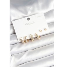 Pirinç Gold Renk Zirkon Taşlı 925 Gümüş Çivili Kadın Küpe Seti