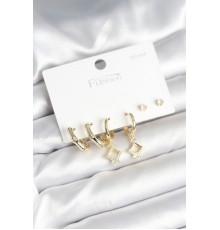 Pirinç Gold Renk 925 Ayar Gümüş Çivili Kadın Küpe Seti