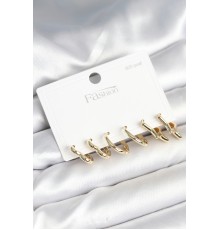 Pirinç Gold Renk Kalp Yıldız ve Halka Model 925 Ayar Gümüş Çivili Kadın Küpe Seti