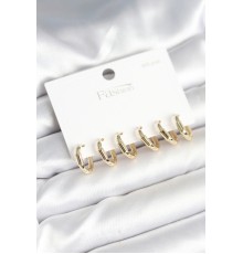 Gold Renk Pirinç Halka Model 925 Ayar Gümüş Çivili Kadın Küpe Seti