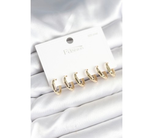 Gold Renk Pirinç Halka Model 925 Ayar Gümüş Çivili Kadın Küpe Seti