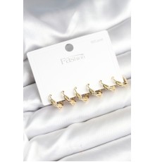 Gold Renk Pirinç Sarmal Model 925 Ayar Gümüş Çivili Kadın Küpe Seti