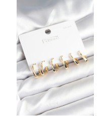 Gold Renk Pirinç Kare Halka Model 925 Ayar Gümüş Çivili Kadın Küpe Seti