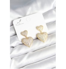 Kalp Model Zirkon Taşlı Gold Renk Pirinç Kadın Küpe
