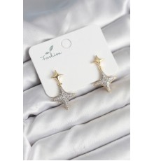 Kutup Yıldızı Pirinç Gold Renk Zirkon Taşlı Kadın Küpe