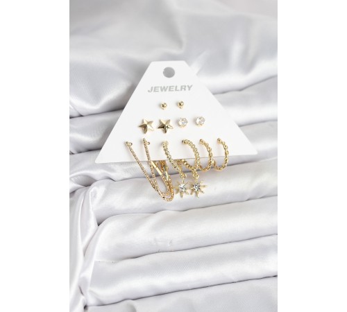 6 Çift Kadın Küpe Seti Gold Renk