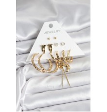 Gold Renk Pirinç 6'lı Kadın Küpe Seti