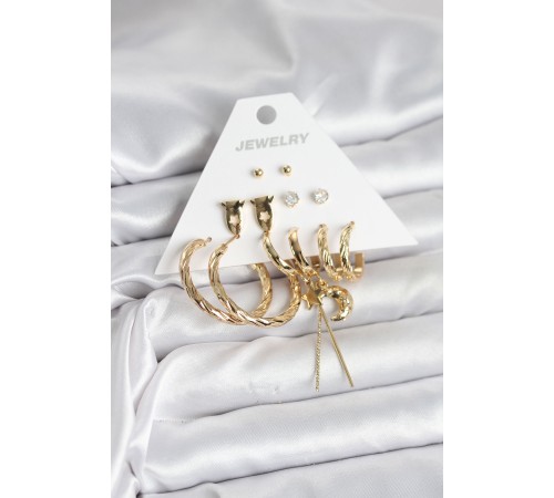 Gold Renk Pirinç 6'lı Kadın Küpe Seti