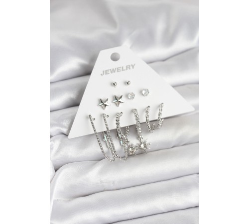 Pirinç Gümüş Renk Küpe Seti 6'lı