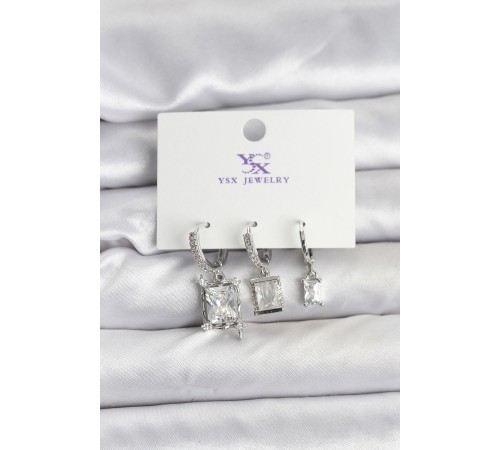 Gümüş Renk Zirkon Taşlı Kadın Küpe