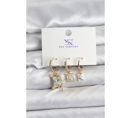 Gold Renk Zirkon Taşlı Kadın Küpe