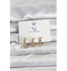 Gold Renk Pirinç Zirkon Taşlı Kalpli Kadın Küpe