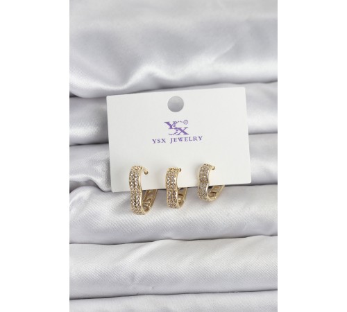 Gold Renk Pirinç Zirkon Taşlı Kalpli Kadın Küpe