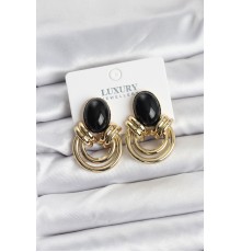 Pirinç Gold Renk Siyah Taşlı Vintage Kadın Küpe