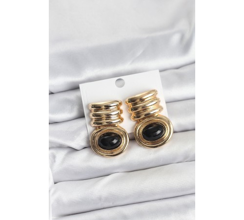 Pirinç Gold Siyah Renk Vintage Kadın Küpe