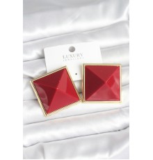 Pirinç Gold Renk Bordo Piramit Model Kadın Küpe